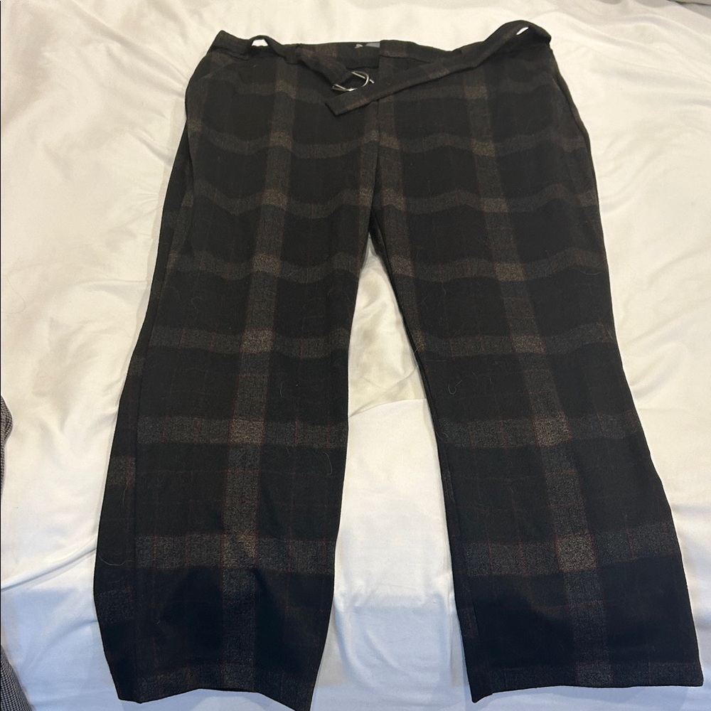 Women’s Black Plaid Pants with attached Belt